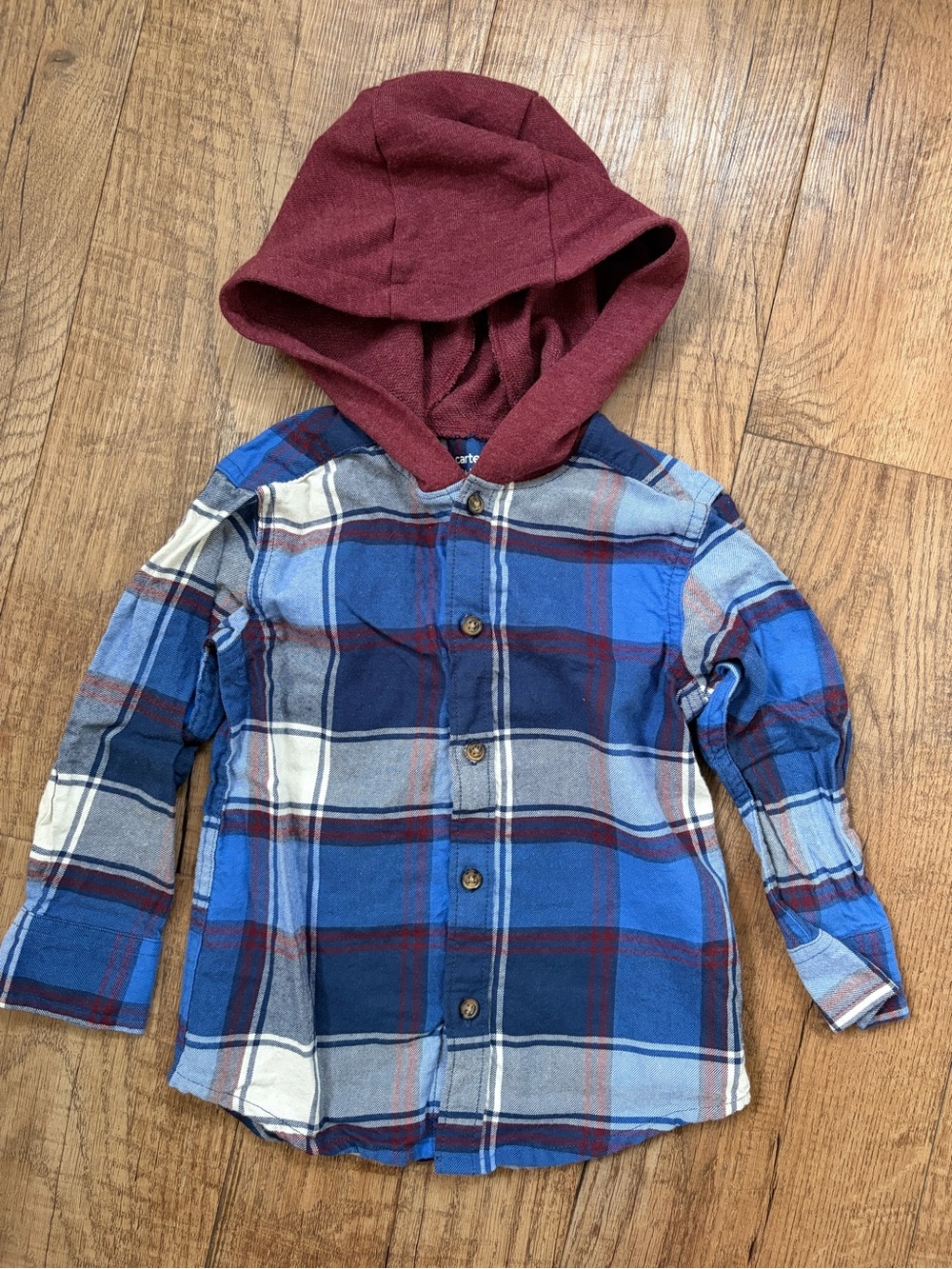 NWOT Carters 2T Boys Plaid Hooded Button Down Shirt Long Sleeve *current style*